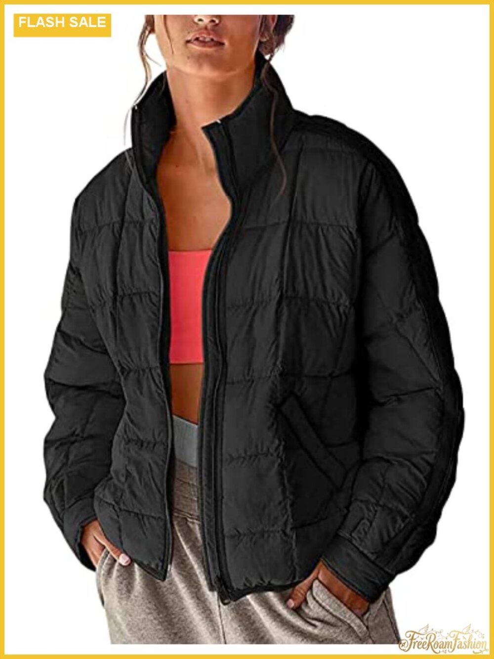Women's Quilted Lightweight Puffer Jacket Zip Up Padded Coat